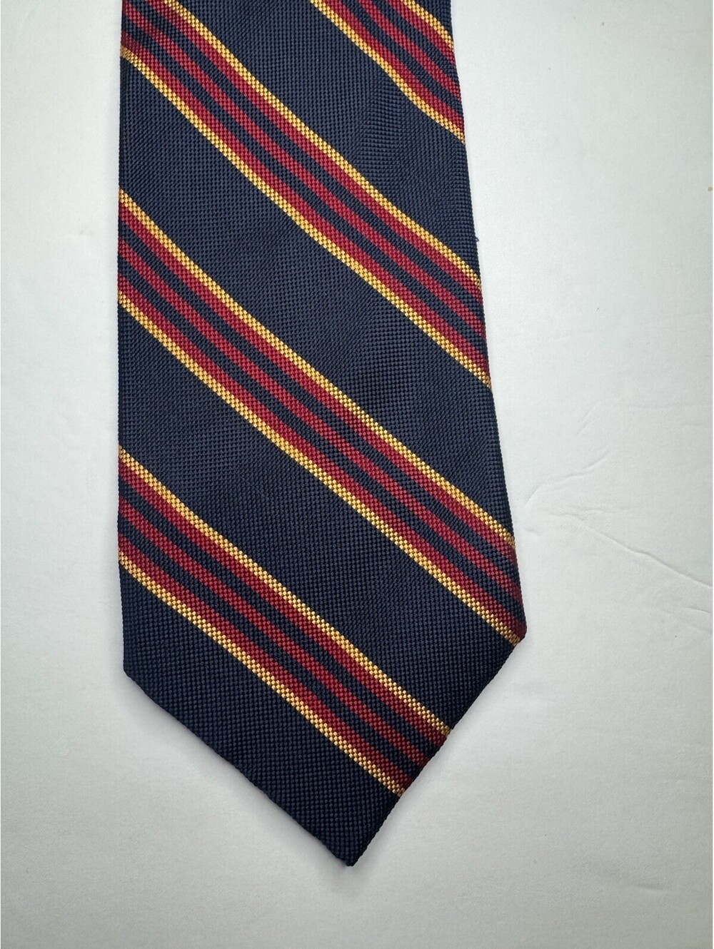 Façonnable Mens Tie Blue Red Gold Striped Silk Necktie Designer Executive Preppy